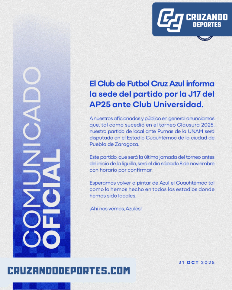 Cruz Azul jugará ante Pumas en Puebla por la Jornada 17 del Apertura 2025