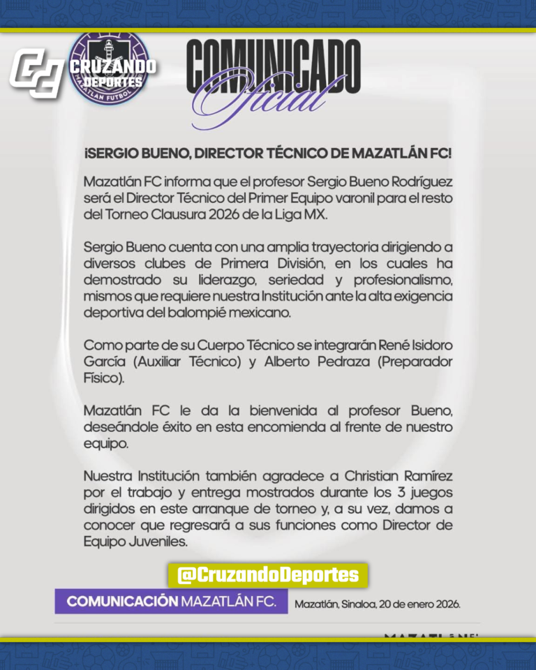 Mazatlán apuesta por Sergio Bueno para enderezar el Clausura 2026