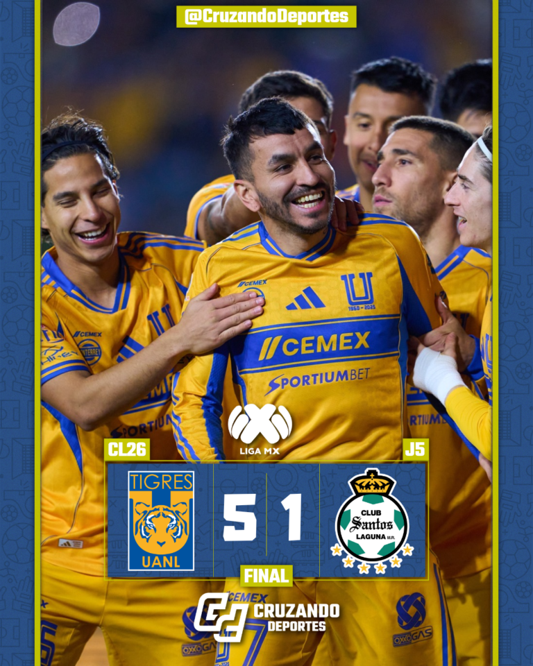 Tigres firma remontada espectacular y golea a Santos en el Volcán