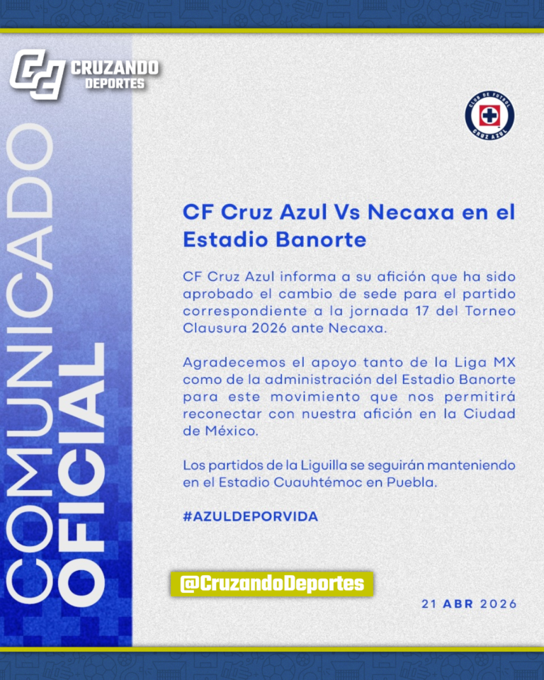 Cruz Azul cambia de sede y jugará ante Necaxa en el Estadio Banorte